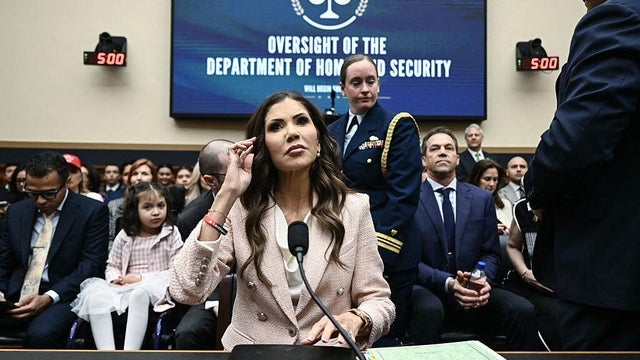 Secretary of Homeland Security Kristi Noem takes her seat at a House Judiciary Committee hearing on Capitol Hill in Washington, D.C., on March 4, 2026. 