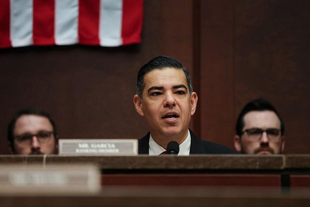 Ranking member Rep. Robert Garcia of California delivers an opening statement during a House Oversight and Government Reform Committee hearing in Washington, D.C., on March 4, 2026.