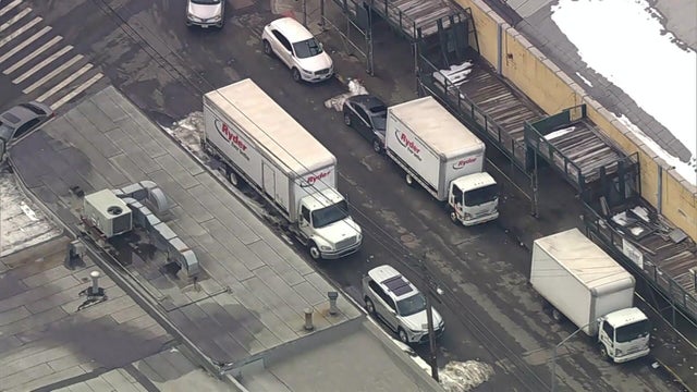 Ryder trucks parked on Long Island City street 