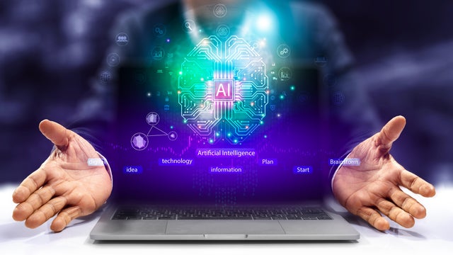 Internet technology and people's networks use AI to help with work, AI Learning or artificial intelligence in business and modern technology, AI technology in everyday life. 