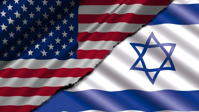 Israel and United States two flags 