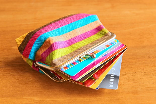 Credit cards in purse.