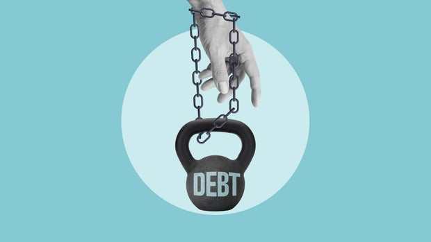 Debt Burden Concept with Heavy Kettlebell and Chain, Financial Stress Loan Obligation Credit Crisis and Economic Pressure Symbol 