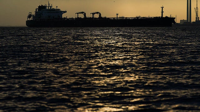 Cargo ships oil tankers at sea, Singapore Strait 