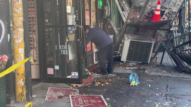 Sidewalk debris after taxi crash 