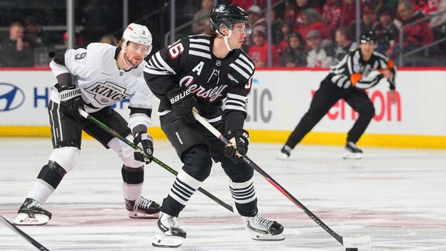 Jack Hughes #86 of the New Jersey Devils skates during the first period of the game against the Los Angeles Kings on March 14, 2026 at the Prudential Center in Newark, New Jersey. 