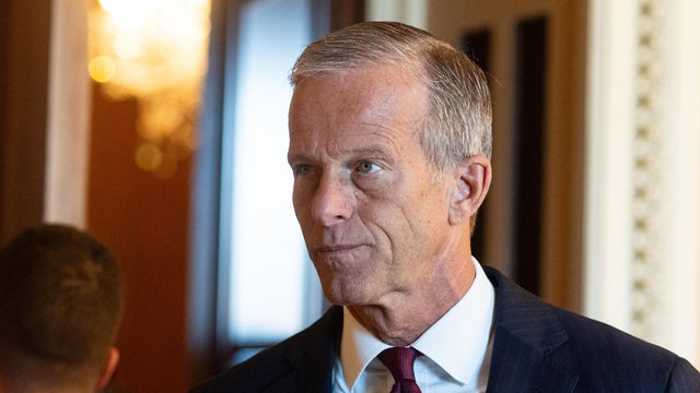 Senate Majority Leader John Thune leaves the Senate GOP lunch meeting in the U.S. Capitol on March 10, 2026. 