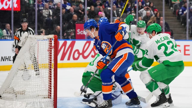 Calum Ritchie #64 of the New York Islanders scores against the Toronto Maple Leafs in the first period at Scotiabank Arena on March 17, 2026 in Toronto, Ontario, Canada. 