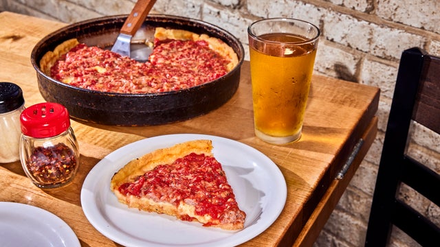 Sausage deep dish and a Miller Lite at Lou Malnati's in Lincoln 