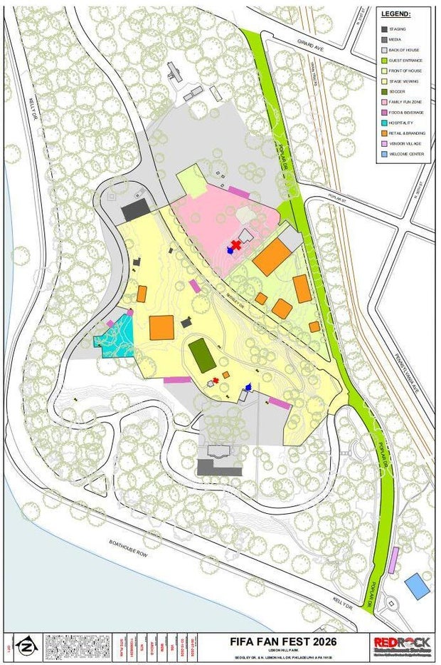 A map of Lemon Hill and the sections that will be part of Fan Fest in summer 2026 