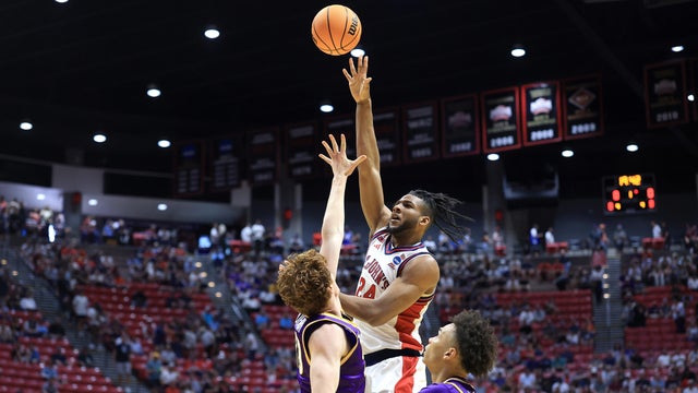 Zuby Ejiofor #24 of the St. John's Red Storm shoots the ball in the first half against theNorthern Iowa Panthers in the first round of the 2026 NCAA Men's Basketball Tournament at Viejas Arena at San Diego State University on March 20, 2026 in San Diego, California. 