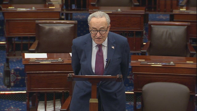 Senate Minority Leader Chuck Schumer speaks on the Senate floor on Wednesday, March 25, 2026. 