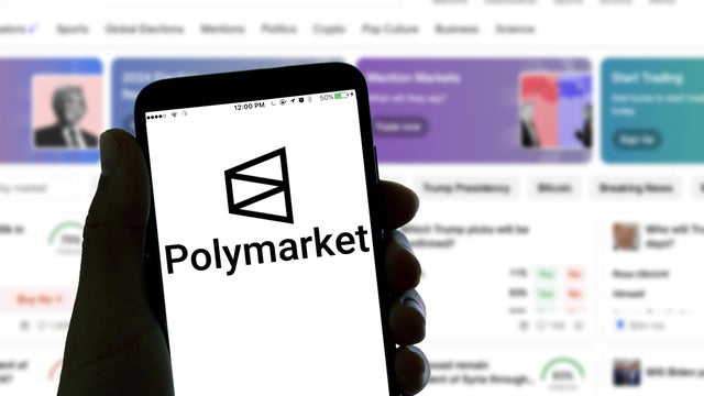 In this photo illustration, the Polymarket online betting 