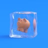 Piggy bank in ice cube. 3d illustration 