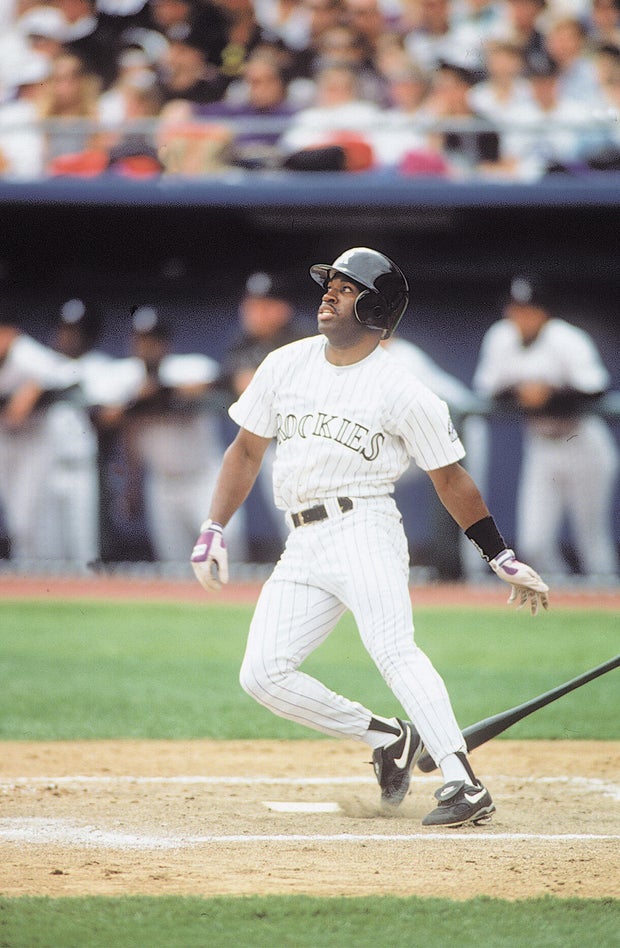 The Denver Post / Karl Gehring Rockies leadoff hitter Eric Young, in the team's first plate appearance at Mile High Stadium, smacked a home run to the seats in left-center field on April 9, 1993.