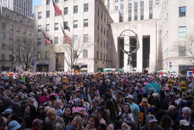 People take part in the annual Easter Parade and Bonnet Festival on Fifth Avenue between 49th and 57th Streets on Easter Sunday, April 20, 2025 in New York City, United States.