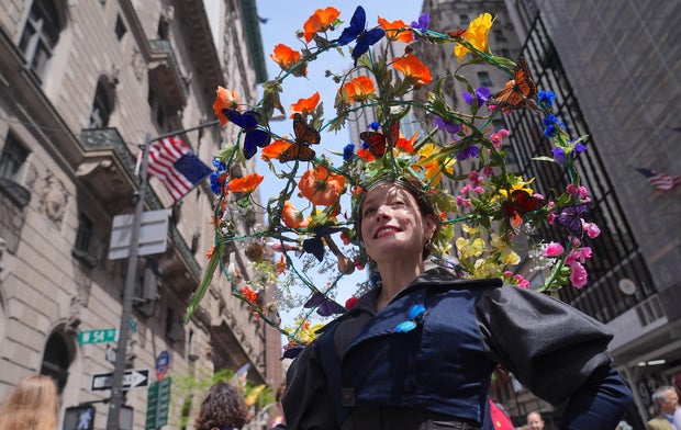 People take part in the annual Easter Parade and Bonnet Festival on Fifth Avenue between 49th and 57th Streets on Easter Sunday, April 20, 2025 in New York City, United States.