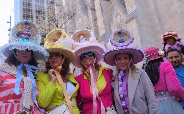 People take part in the annual Easter Parade and Bonnet Festival on Fifth Avenue between 49th and 57th Streets on Easter Sunday, April 20, 2025 in New York City, United States.