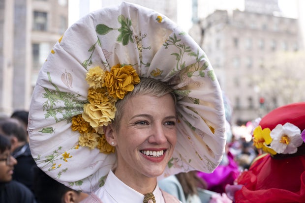 People take part in the annual Easter Parade and Bonnet Festival on Fifth Avenue between 49th and 57th Streets on Easter Sunday, April 20, 2025 in New York City, United States.
