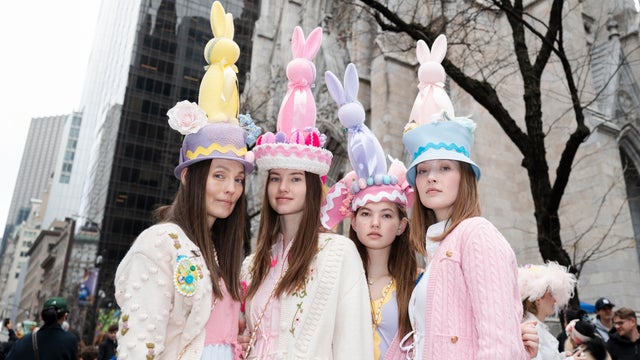 People take part in the annual Easter Parade and Bonnet Festival on Fifth Avenue between 49th and 57th Streets on Easter Sunday, April 20, 2025 in New York City, United States. 