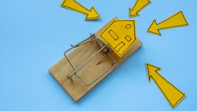 Mousetrap and house. Mortgage fraud and financial risk. 