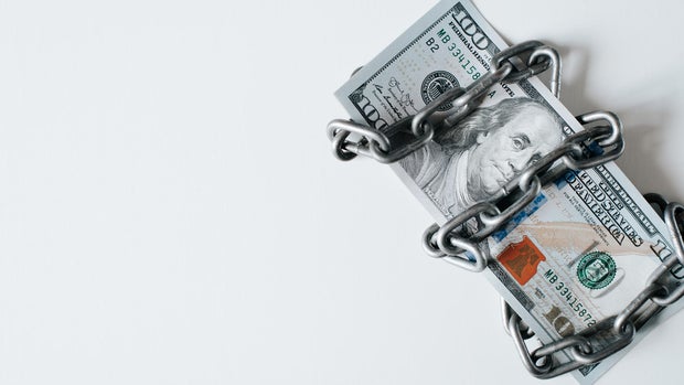 Economic crisis, fiscal  concern  problems concept. Top presumption    1  100  dollar measure  chained, transcript  abstraction  