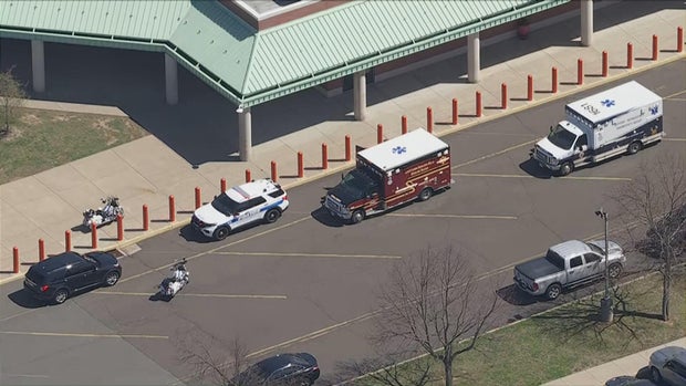 Police car and ambulance outside William Penn Middle School in Yardley 