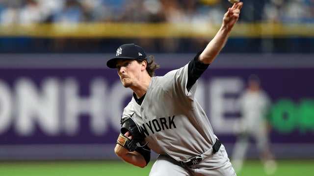 Max Fried #54 of the New York Yankees delivers a pitch during the first inning of a game against the Tampa Bay Rays at Tropicana Field on April 11, 2026 in St Petersburg, Florida. 
