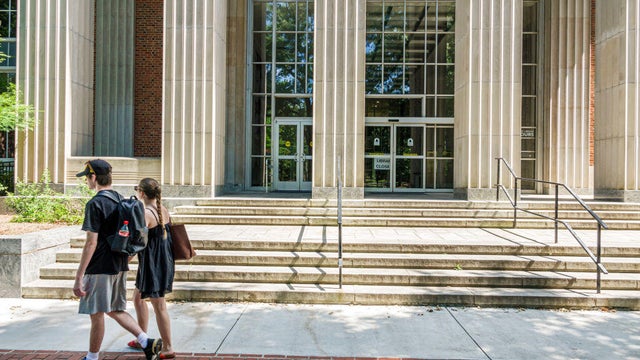 Athens, Georgia, University of Georgia school campus, Main Library, entrance with students 