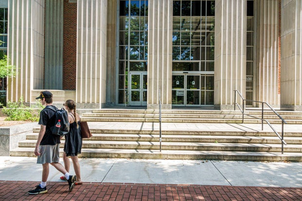 Athens, Georgia, University of Georgia school campus, Main Library, entrance with students 