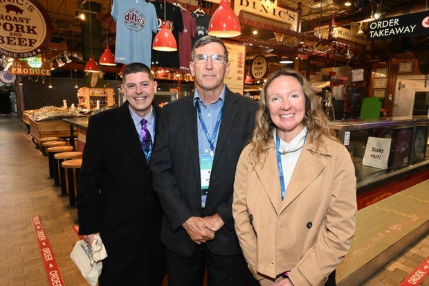 People post for photos at the WTC Greater Philadelphia Global Forum 