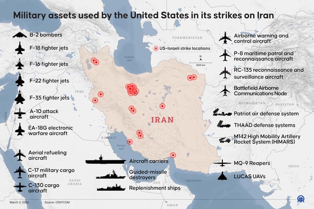 Military assets used by the United States in its strikes on Iran 