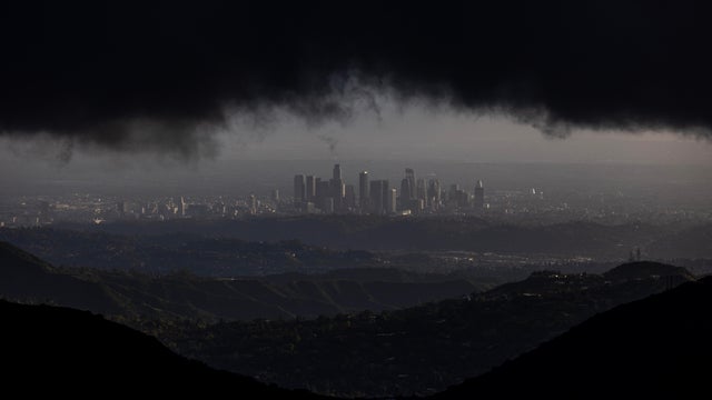Dark Clouds Swirl Over Los Angeles During a Break Between Storms 