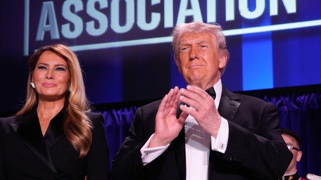 First lady Melania Trump and President Trump are seen during the White House Correspondents' Association dinner in Washington, D.C., April 25, 2026. 