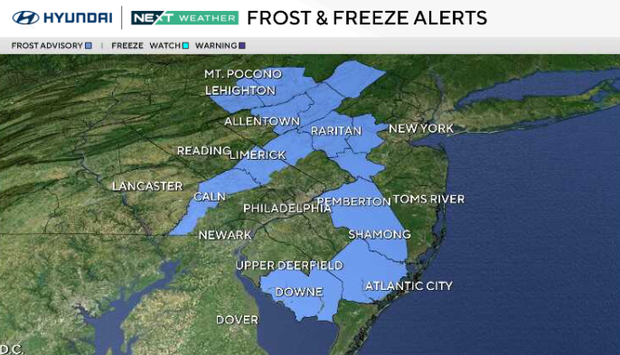 Parts of the region are under frost alerts because of cold temperatures overnight into Monday 