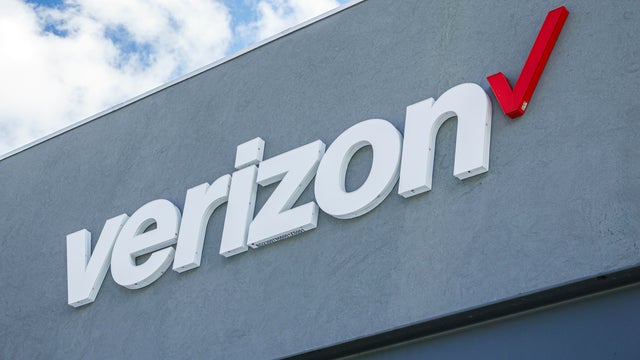 A close up view of the exterior sign for the Verizon store, Coconut Grove, Miami, Florida. 
