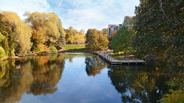 Boardman River in Traverse City, Michigan in the autumn 