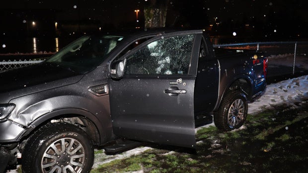 Gloria Choi's bullet-ridden truck. 