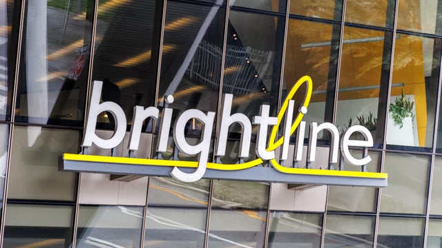 Brightline rail logo at Miami Station in the United States 