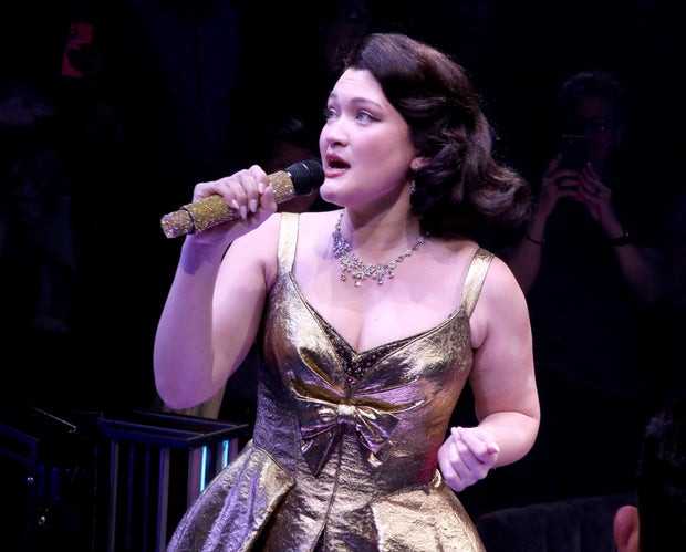Isa Briones performs as "Connie Francis" during the curtain call for "Just in Time" on Broadway at The Circle in the Square Theatre on April 1, 2026 in New York City. 