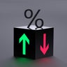Percentage and up and down arrows. Financial concept of regulation of income, profit, cost, debt. 3D render. 