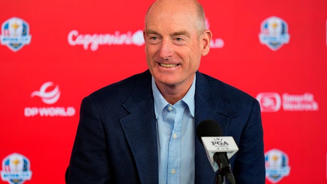 Jim Furyk during a press conference at Aronimink Golf Club on May 13 