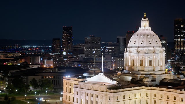 Minnesota State Capitol Overlooking Downtown St. Paul, Minnesota at Night 