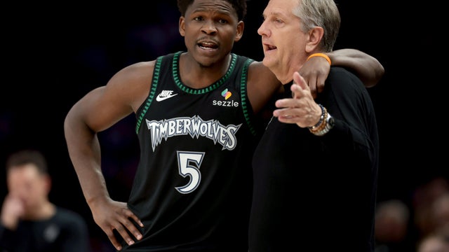 Anthony Edwards, Chris Finch, Minnesota Timberwolves vs. San Antonio Spurs, NBA playoffs, Game 4, Target Center, Minneapolis, Minn., May 10, 2026 