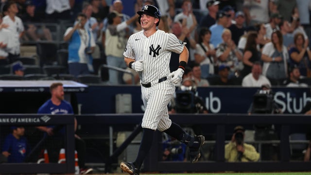 Ben Rice #22 of the New York Yankees rounds the bases after hitting a home run during the game against the Toronto Blue Jays at Yankee Stadium on May 19, 2026 in New York, New York. 