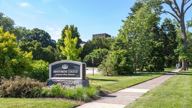 An entrance sign at Swarthmore College in Delaware County 