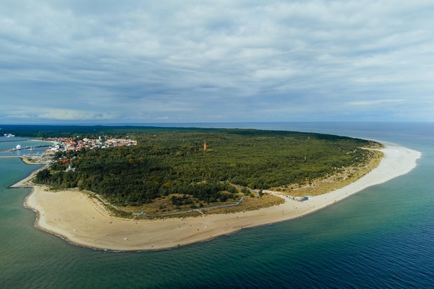 High angle view of sea against sky,Hel,Poland