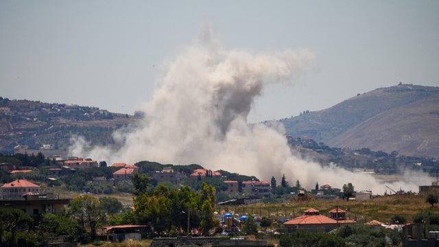 Smoke billows from southern Lebanon, following Israeli strikes, as seen from Nabatieh 