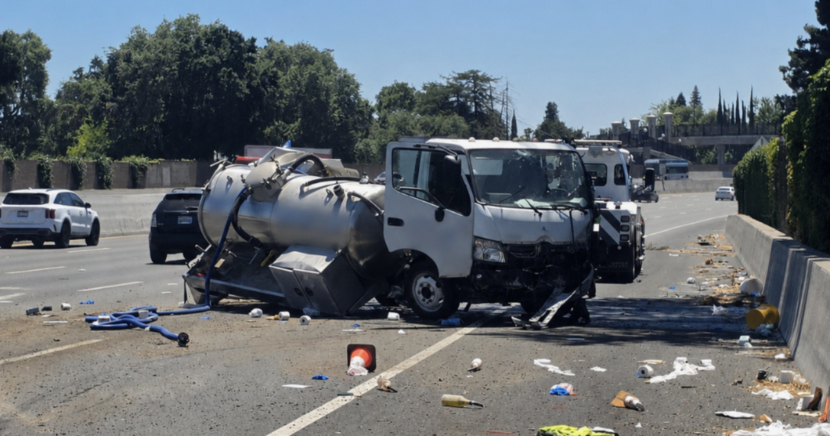 Septic truck crash and spill slows traffic on Sacramentos Interstate 5