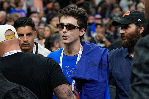 Actor Timothée Chalamet arrives prior to Game 5 of the NBA Finals basketball series between the New York Knicks and the San Antonio Spurs, Saturday, June 13, 2026, in San Antonio.